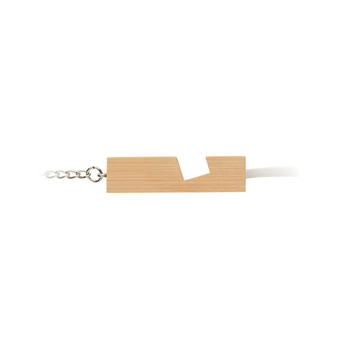 Branded Bamboo Key Ring Phone Stand with Charging Cable without branding
