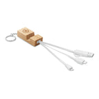Branded Bamboo Key Ring Phone Stand with Charging Cable