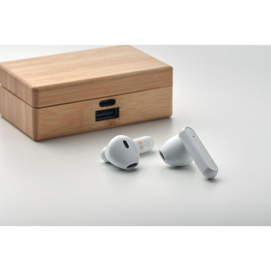 Earphones in Bamboo Case