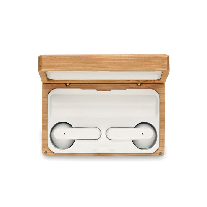 Earphones in Bamboo Case