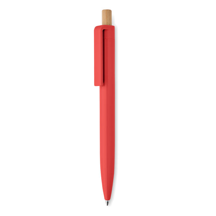 Branded Recycled ABS Pen with Bamboo Button in Red