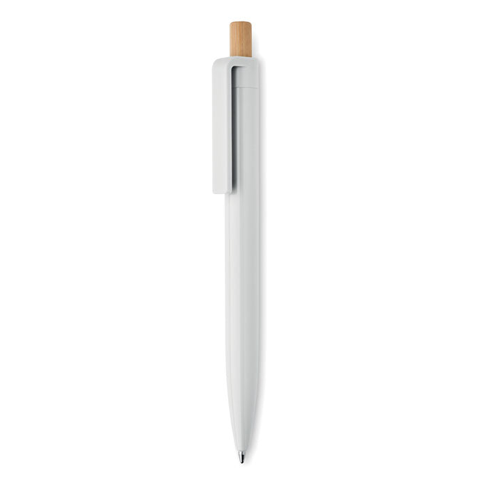 Branded Recycled ABS Pen with Bamboo Button in White