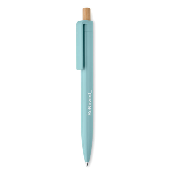 Branded Recycled ABS Pen with Bamboo Button in Blue
