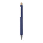 Branded Recycled Aluminium Pen with Bamboo Button and Silver Clip in Blue