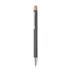 Branded Recycled Aluminium Pen with Bamboo Button and Silver Clip in Grey