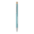 Branded Recycled Aluminium Pen with Bamboo Button and Silver Clip in Blue
