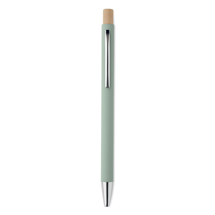 Branded Recycled Aluminium Pen with Bamboo Button and Silver Clip without branding