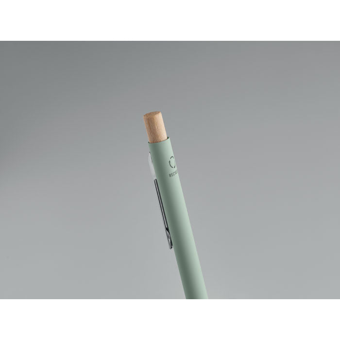 Branded Recycled Aluminium Pen with Bamboo Button and Silver Clip without branding