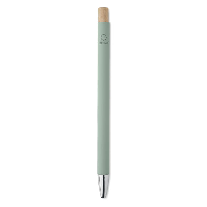 Branded Recycled Aluminium Pen with Bamboo Button and Silver Clip without branding