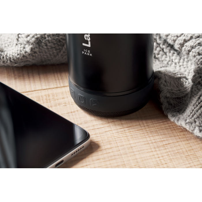 Branded Vacuum Bottle with Wireless Speaker in use