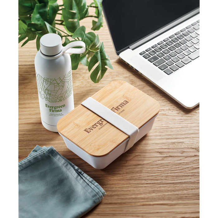 Branded Bottle and Lunch Box Gift Set in use