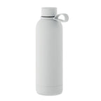 Branded Recycled Steel Vacuum Bottle with Silicone Handle in White