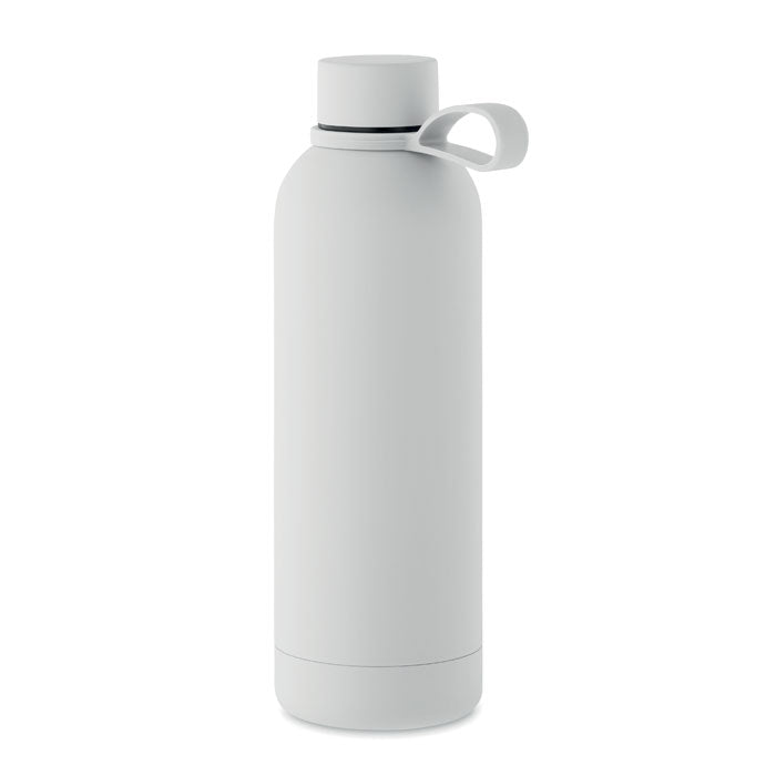 Branded Recycled Steel Vacuum Bottle with Silicone Handle in White
