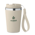 Branded recycled steel tumbler with wrist strap, printed