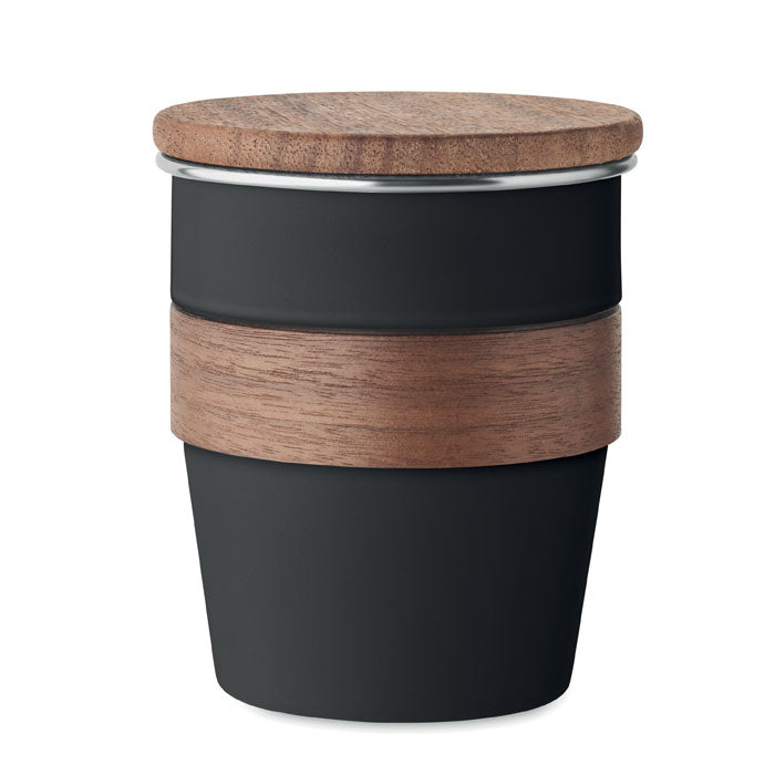 Branded Steel Tumbler with Walnut Grip in Black