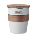 Branded Steel Tumbler with Walnut Grip in White