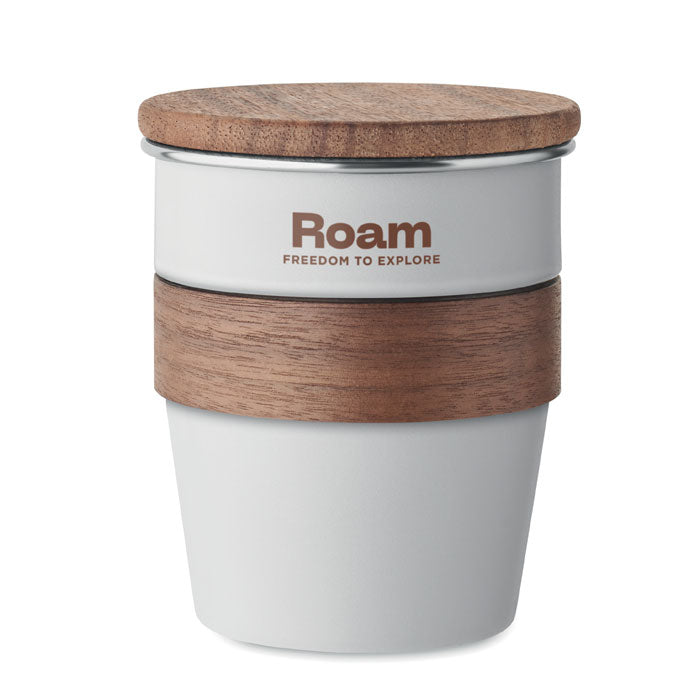 Branded Steel Tumbler with Walnut Grip in White