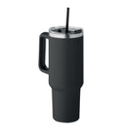 Branded Recycled Steel Tumbler with Straw - 1200ml in Black