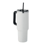 Branded Recycled Steel Tumbler with Straw - 1200ml in White