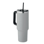 Branded Recycled Steel Tumbler with Straw - 1200ml in Grey
