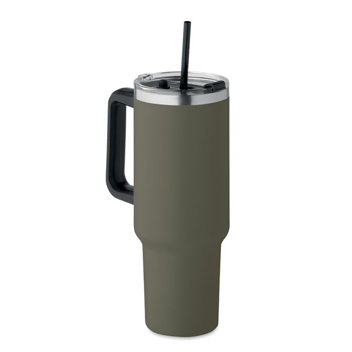 Branded recycled steel tumbler with straw, 1200ml