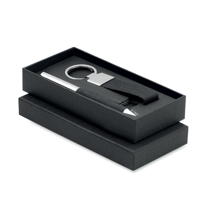 Branded twist pen and keyring gift set