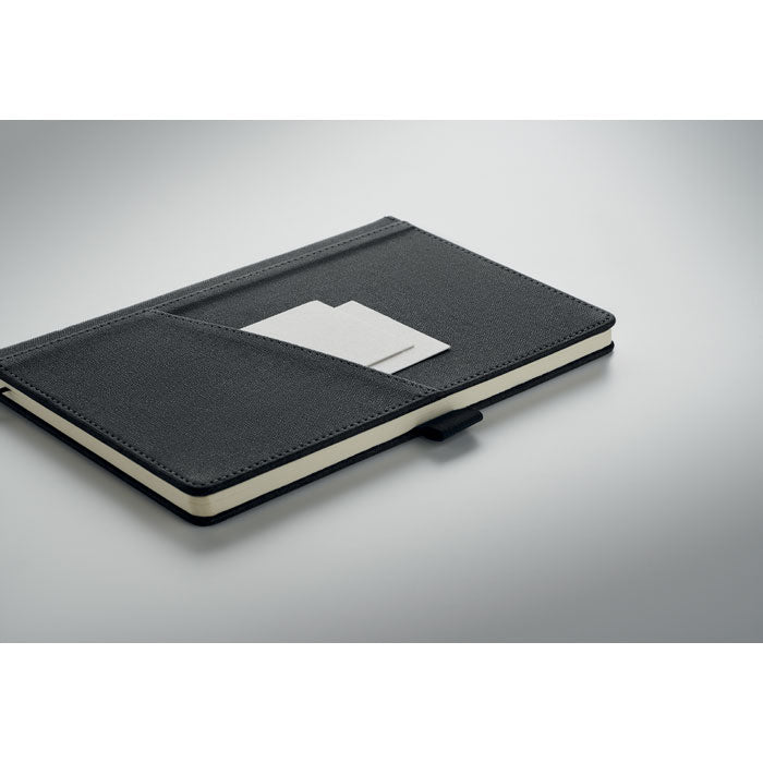 Branded RPET Notebook, Pen and Keyring Gift Set in use