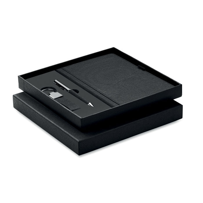 Branded RPET notebook, pen and keyring gift set
