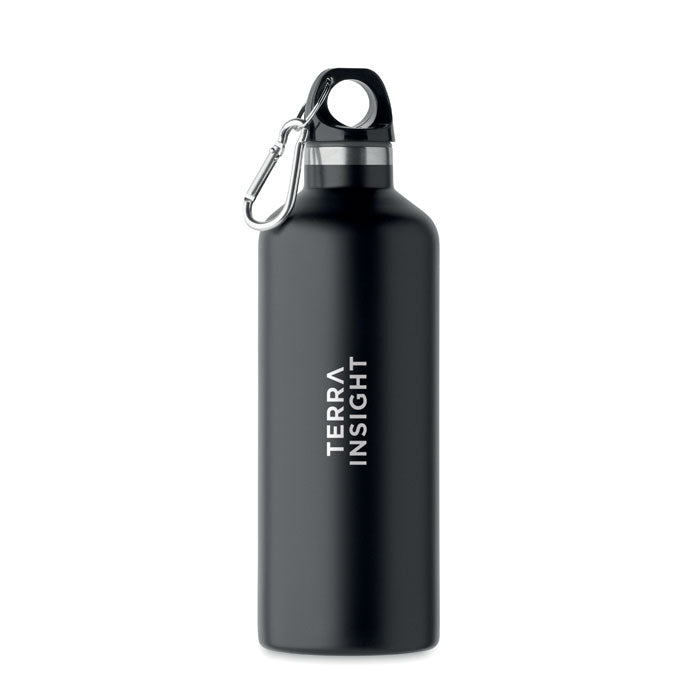 Branded Vacuum Bottle with Carabiner Handle in Black