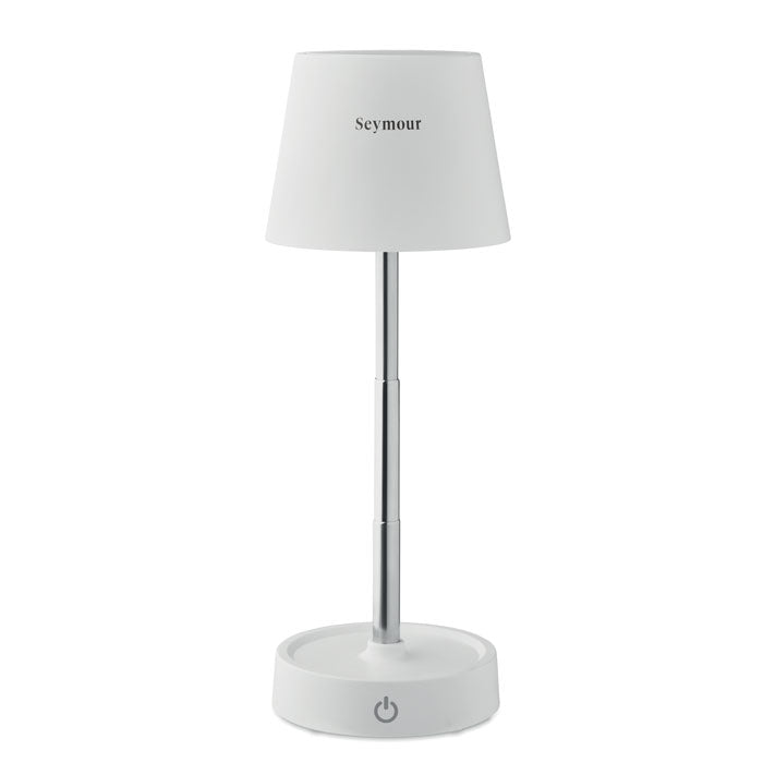 Branded Retractable and Rechargeable Table Lamp in White