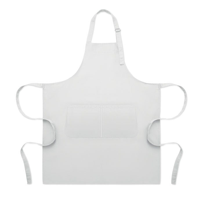 Branded Adjustable Polycotton Kitchen Apron 240gsm in White