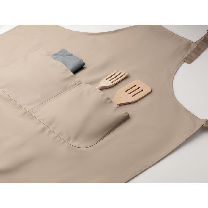 Branded Adjustable Polycotton Kitchen Apron 240gsm in use