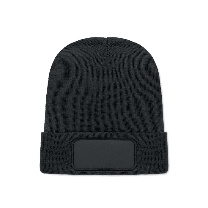 Branded RPET Beanie with Cuff and Patch in Black