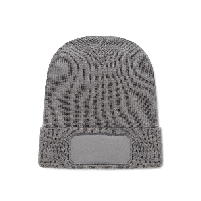 Branded RPET Beanie with Cuff and Patch in Grey