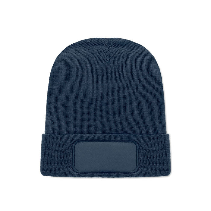 Branded RPET Beanie with Cuff and Patch in Blue