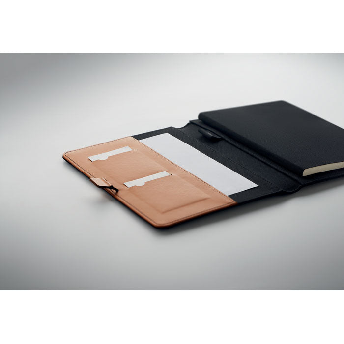 Branded A5 RPET Portfolio with Cork Notebook in use