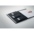 Branded A4 RPET Portfolio with Faux Leather Details in use