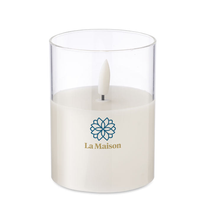 Branded LED Wax Candle in Glass Holder