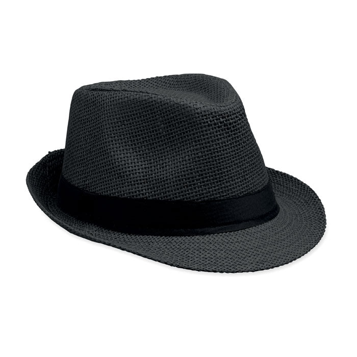 Branded Paper Straw Hat with Black Band in Black