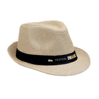 Branded Paper Straw Hat with Black Band in Brown