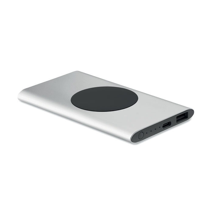 Branded Recycled Aluminium Wireless Power Bank 5000mAh in Silver