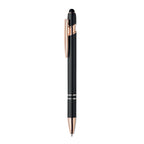 Branded Recycled Aluminium Stylus Pen with Rose Gold Details in Black