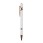 Branded Recycled Aluminium Stylus Pen with Rose Gold Details in White
