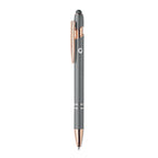 Branded Recycled Aluminium Stylus Pen with Rose Gold Details in Grey