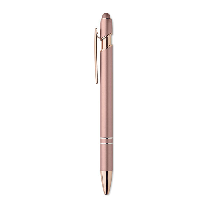 Branded Recycled Aluminium Stylus Pen with Rose Gold Details without branding