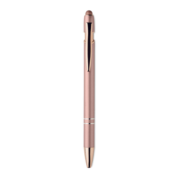Branded Recycled Aluminium Stylus Pen with Rose Gold Details without branding