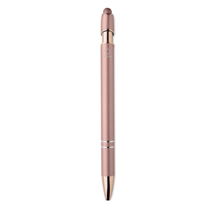 Branded Recycled Aluminium Stylus Pen with Rose Gold Details without branding