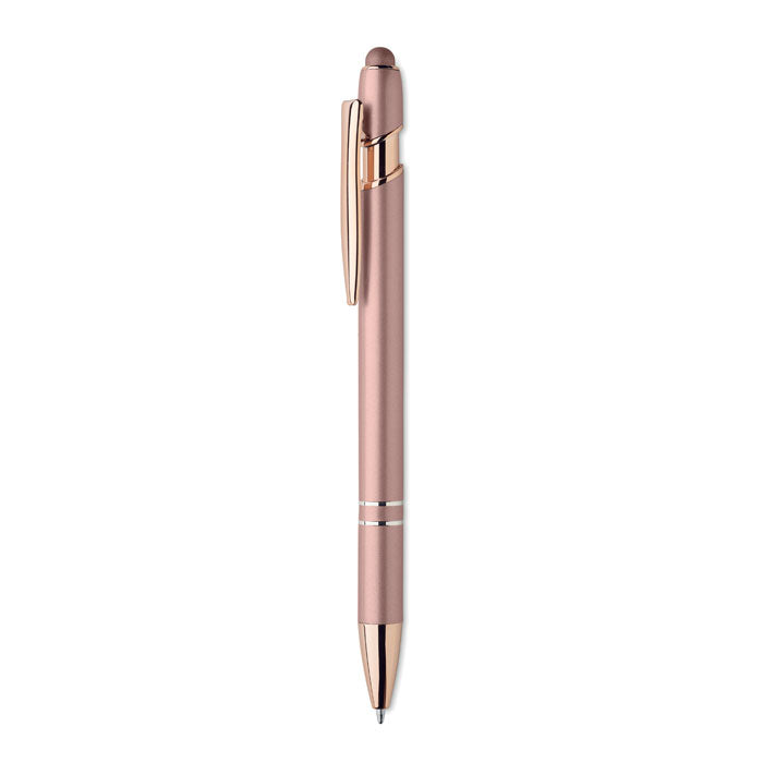 Branded recycled aluminium stylus pen with rose gold details
