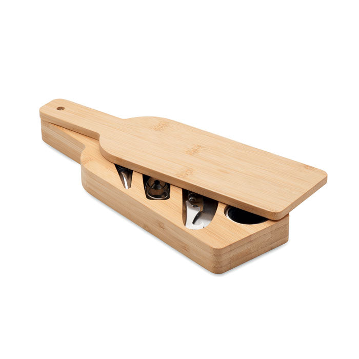 Branded Bottle Shaped Bamboo Wine Set without branding