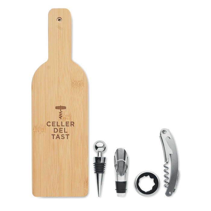 Branded Bottle Shaped Bamboo Wine Set